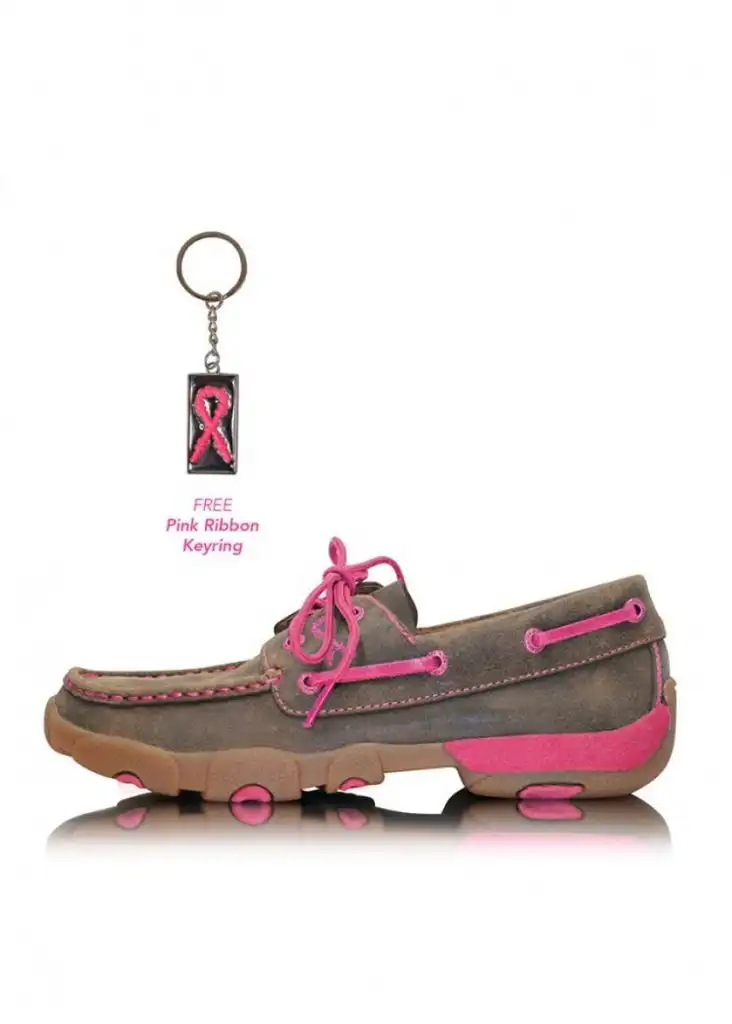 Twisted X Womens Pink Ribbon Mocs Lace Up - bomber/neon pink