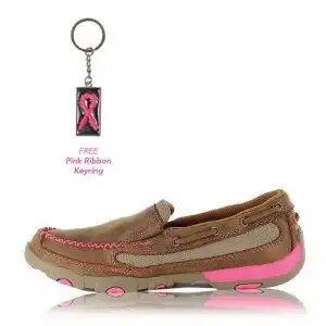 Womens Pink Ribbon Mocs - Bomber / Neon Pink