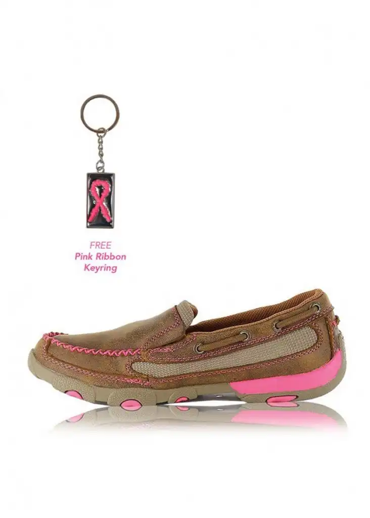 Womens Pink Ribbon Mocs - Bomber / Neon Pink