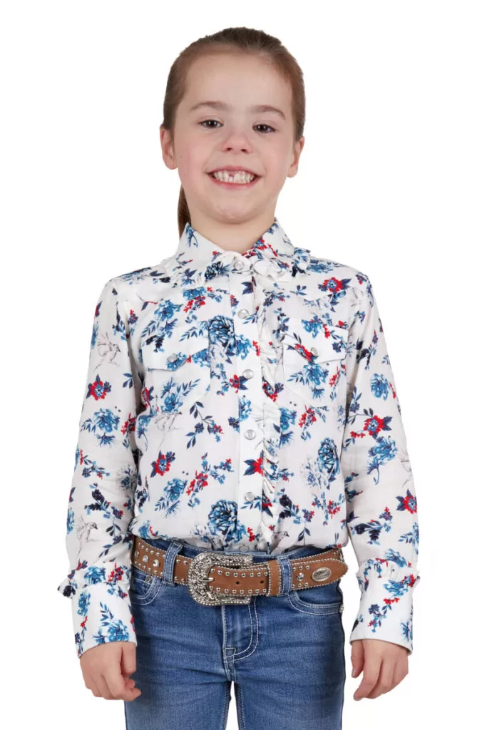 Pure Western Girls Flora Print Western Long Sleeve Shirt