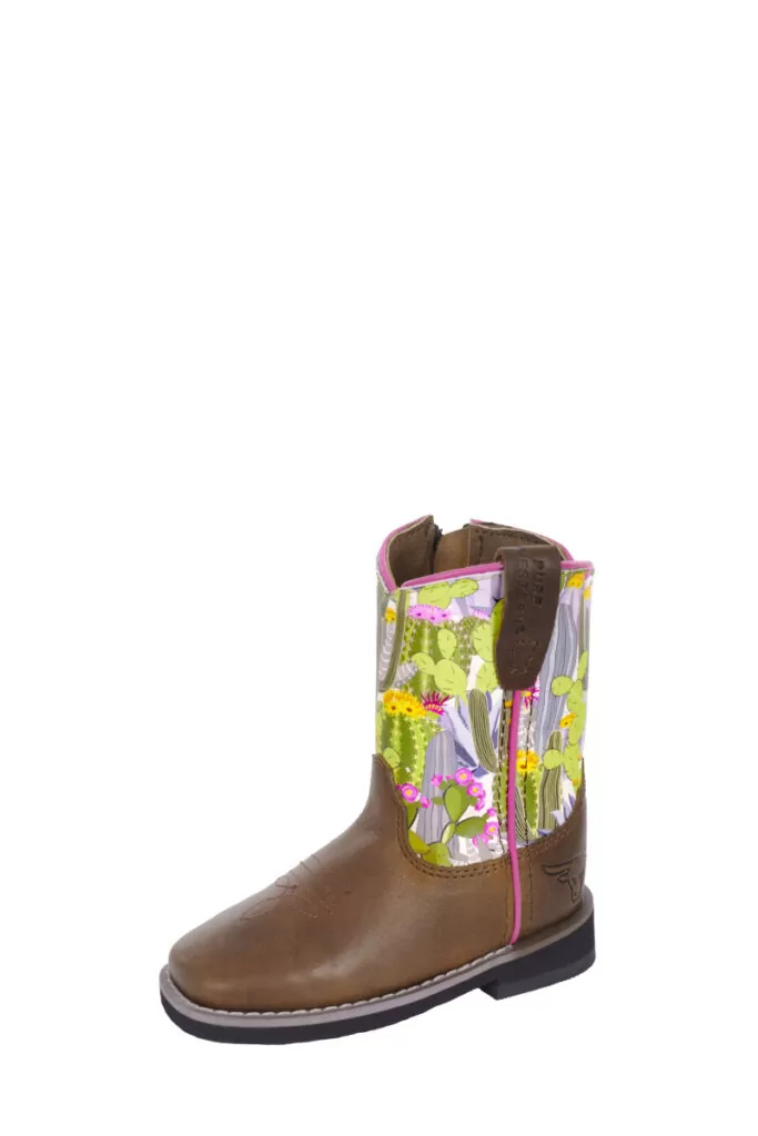 IND24 - TC - PURE WESTERN - Toddler Jewel Boota. Oiled Brown/Cactus.