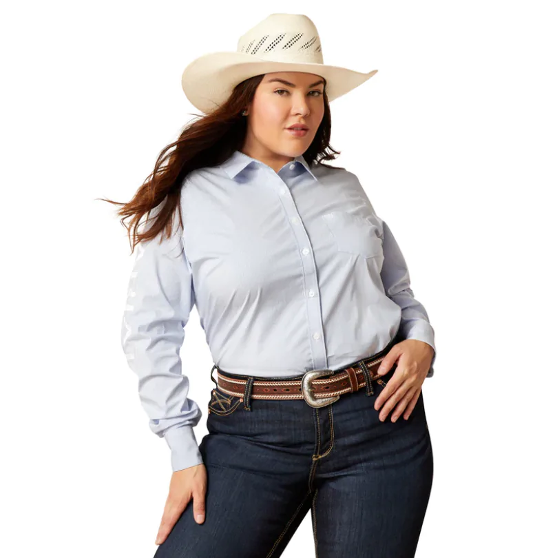 IND - JCA - Ariat Wmns Wrinkle Resist Kirby Stretch Shirt - Ultramarine Stripe