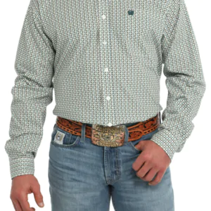 CINCH - Men's Geometric Print Button Down Western Shirt - White
