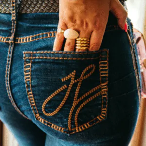 Hitchley & Harrow - Ultra High Rise - SR2229 "Durango" Chocolate with Metallic stitch jean