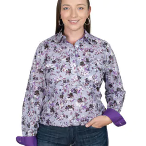 Just Country Women's Georgie Half Button Print Workshirt - Lilac Blossoms