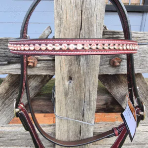 Toprail - Leather with Pink Inlay Beading Bridle