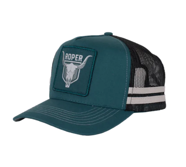 Roper Bull Skull Trucker Cap - Petrol