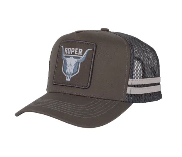 Roper Bull Skull Trucker Cap - Steel Grey