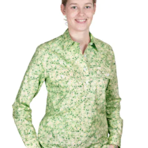 Just Country Women's Georgie Half Button Workshirt - Lime Floral