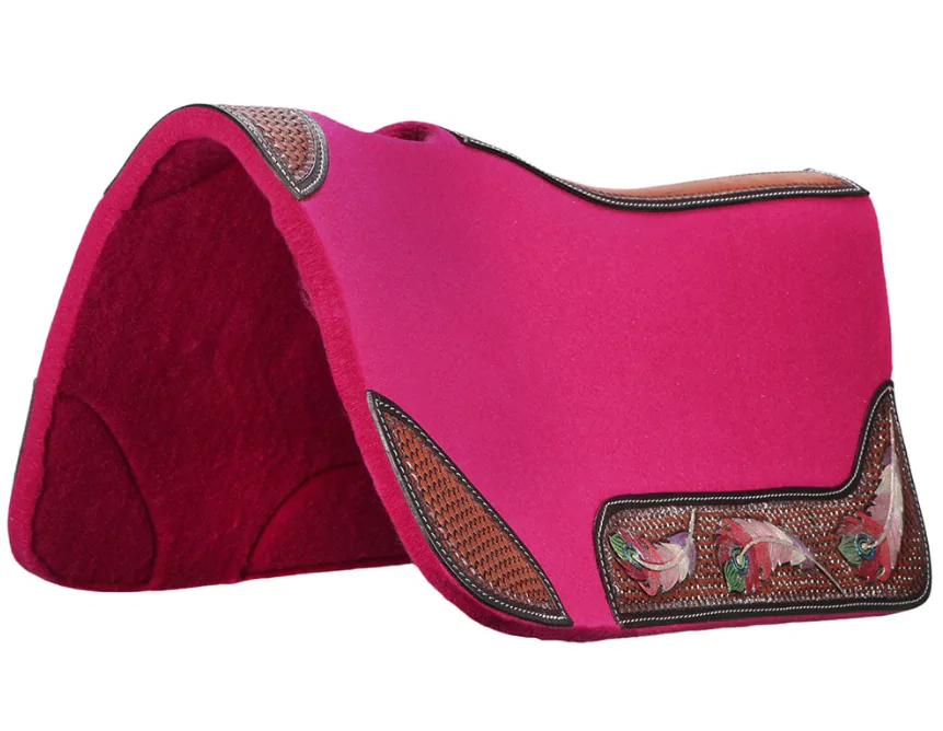 Fort Worth - Feather Tooled Felt Saddle Pad - Pink