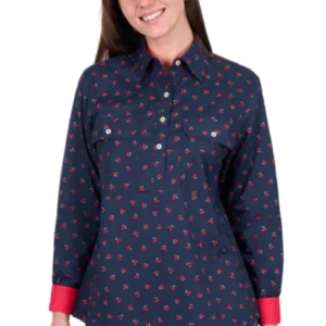 Hard Slog Women's Cherry Half Placket Long Sleeve Shirt