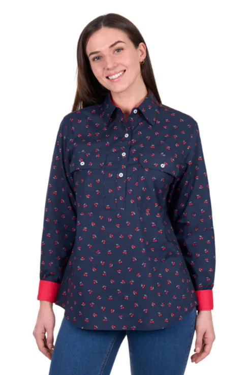 Hard Slog Women's Cherry Half Placket Long Sleeve Shirt